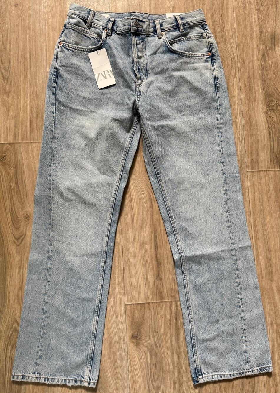 NWT Zara Women's Light Wash Blue Denim Slim Thigh Flare Leg Jeans, Size 34